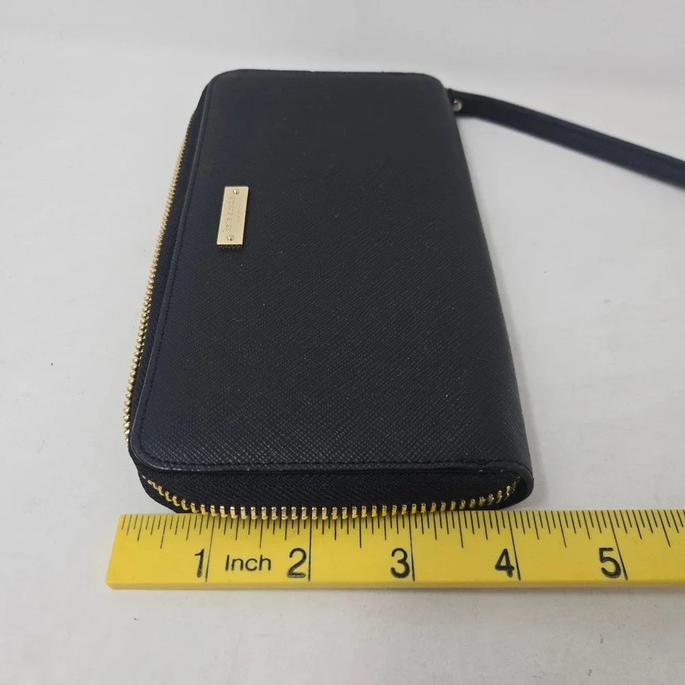 Kate‎ Spade New York Black Saffiano Leather Zip Around Wristlet Wallet Gold Logo